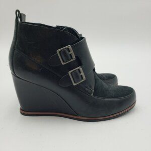 Korks by Kork Ease Hanska Wedge Boots 7 Booties Monk Strap Suede Leather Black